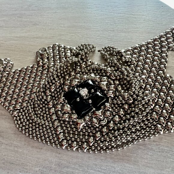 Gorgeous Unique Surgio Gutierrez Liquid Metal & Onyx Framed Zircon Bracelet - Picture 9 of 15